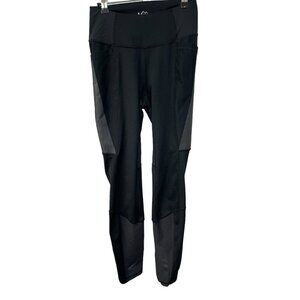 REI Black Hiking Leggings Lightweight Small Outdoor Pockets Faux Leather Patches